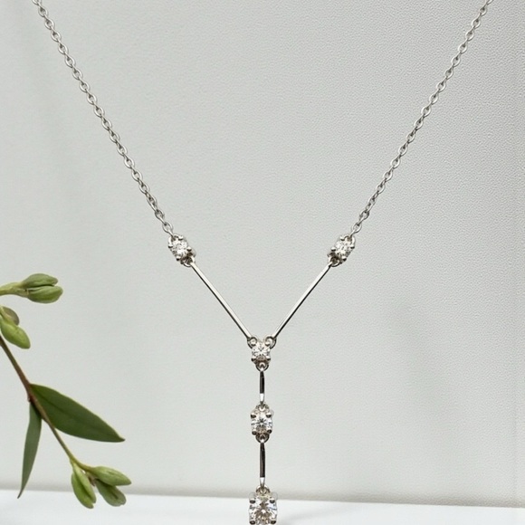 925 Sterling Silver Jewelry - 18 inch lariat CZ stamped  Silver Necklace​​